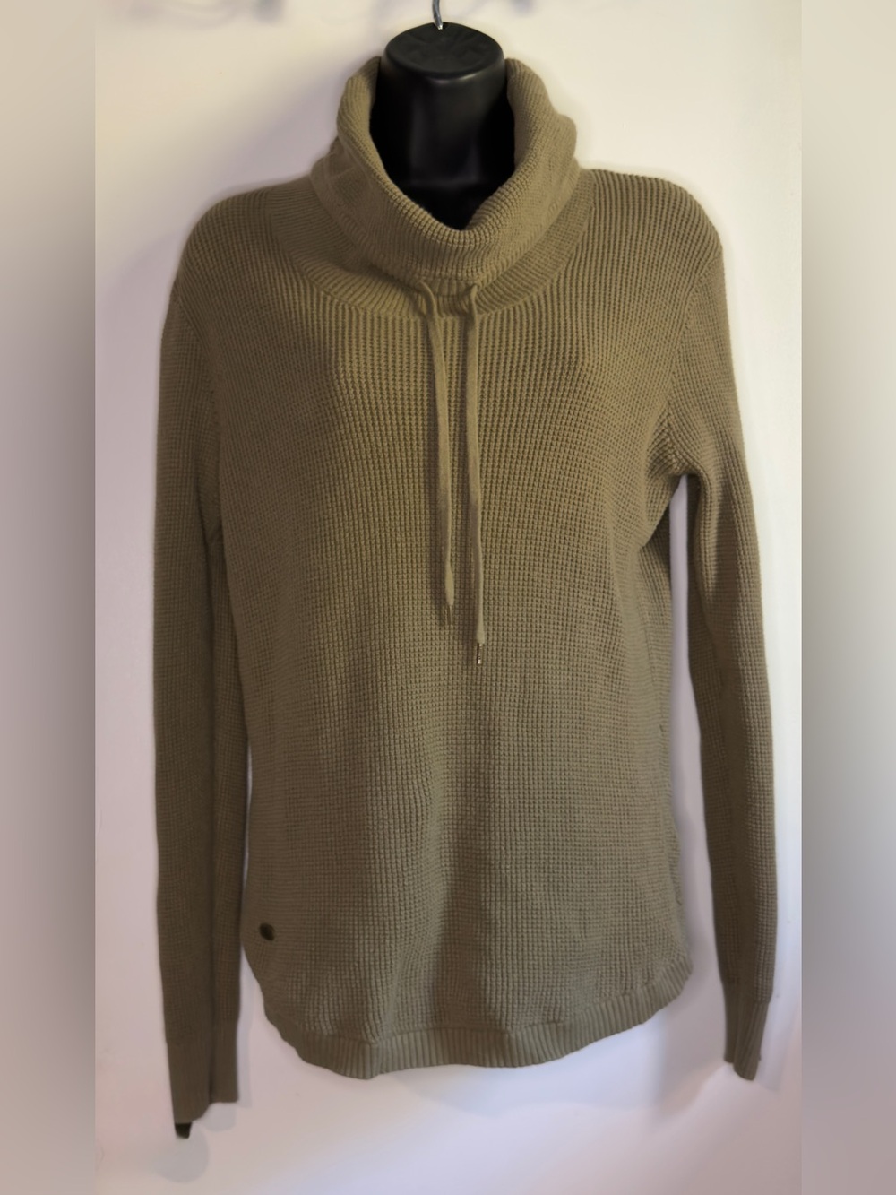 Lauren Ralph Lauren cowl neck sweater forest green waffle knit texture - Picture 6 of 13
